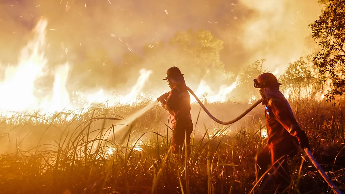 Kebakaran hutan dan lahan gambut di Sumatera yang memicu kabut asap tebal melintasi perbatasan udara regional Singapura