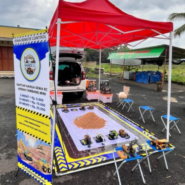 Paket usaha RC excavator - tenda, arena pasir, mainan, dan banner tarif