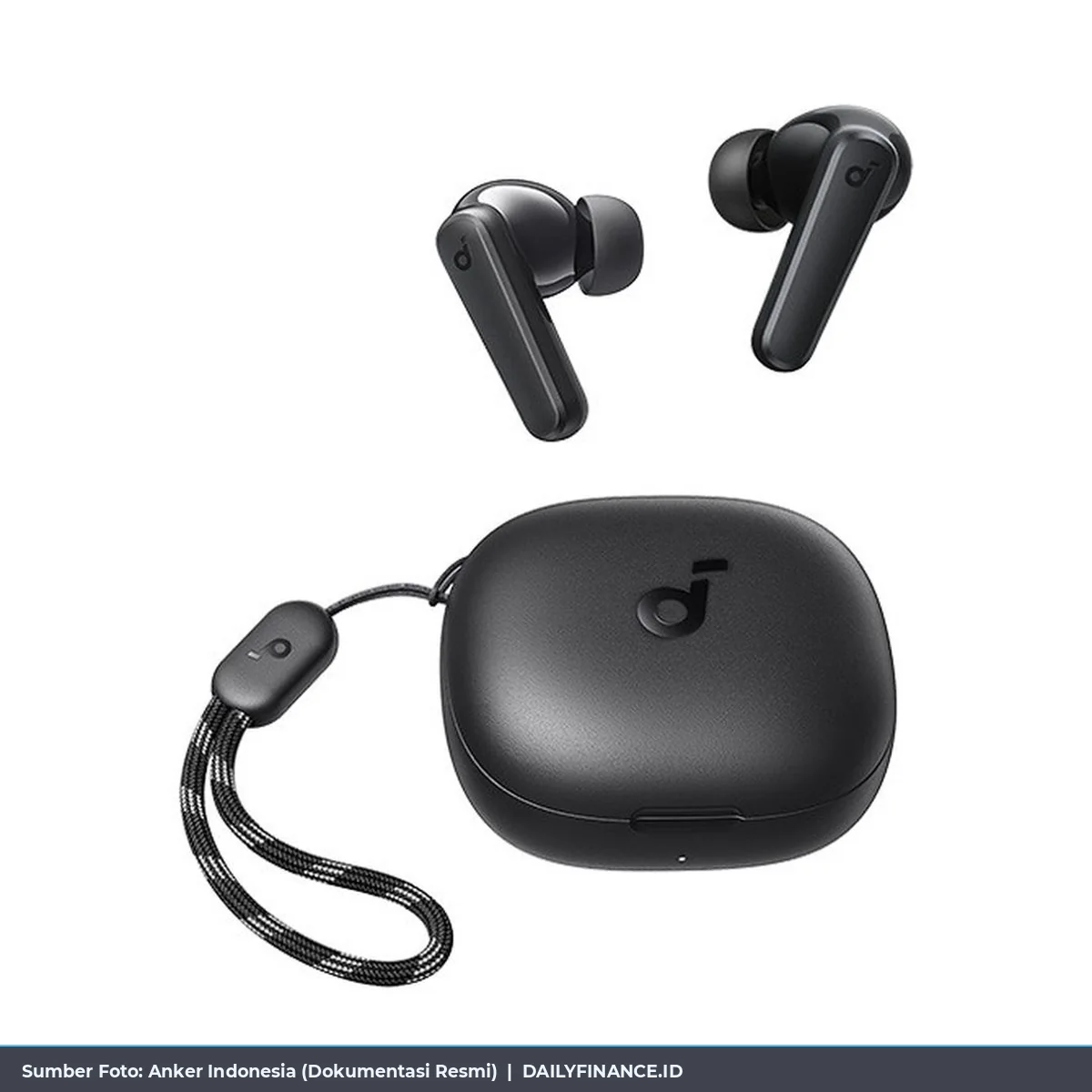 Anker Soundcore R50i A3949 dengan charging case dan strap hitam